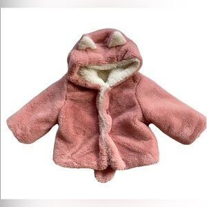 DeBiQuiQiu Pink Faux Fur Bear Ears & Tail Baby Winter Coat Jacket Size 7 Months